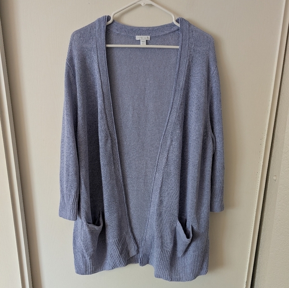 J. Jill Sweaters - J. Jill Womens Large 100% Linen Purple Cardigan Coastal Grandma Beach Classic